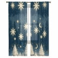 thumbnail image 3 of Blue Christmas Sheer Curtains 84 Inches Long 2 Panels Set, Window Sheer Curtains for Living Room/Bedroom, Xmas Tree Snowflake Yellow Light Filtering Rod Pocket Curtain 52'' x 84'' x 2, 3 of 7