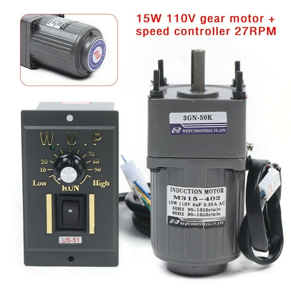 15W 110V Reversible AC Gear Motor Electric Variable Speed Controller 50K 27RPM