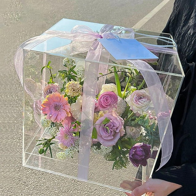 Caja de acrílico para flores Caja de acrílico para ramo de boda Cajas de arreglos florales a prueba de polvo Caja floral Caja de almacenamiento de Soledad vitrina de acrílico