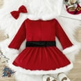 thumbnail image 4 of SuTry Girls Christmas Party Dress Long Sleeve Round Neck Solid Color with Bow Belt and Hairband Set Fall Winter Plush Funny Christmas Clothing for Kids 1-6 Years(Red,3 Years), 4 of 9