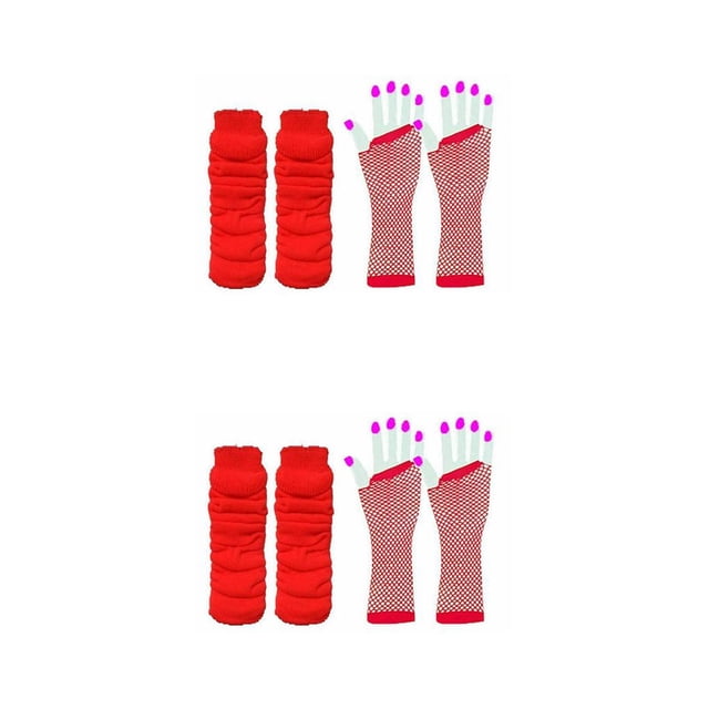 Qarigey Conjunto de accesorios para guantes de red, adorno de vestir, disfraz de mujer de Color sólido, guantes largos elásticos, adornos de Rojo 2piezas