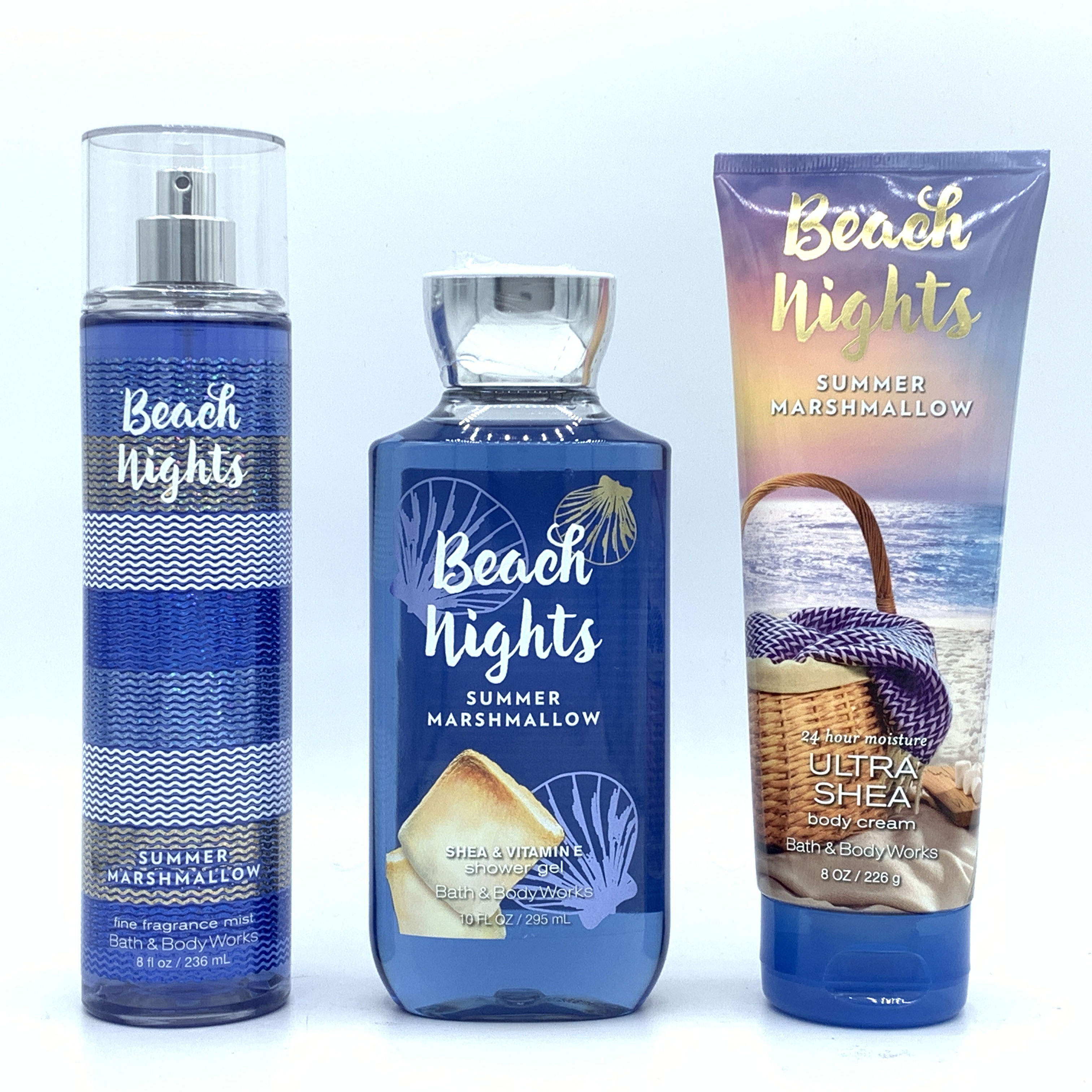 Bath & Body Works Beach Nights Summer Marshmallow Fine Mist, Shower Gel