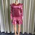 thumbnail image 4 of Women's Plus Size Ruffle Flounce Long Sleeve Peplum Bodycon Formal Midi Party Cocktail Pencil Dress, 4 of 8