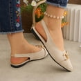 thumbnail image 5 of Beige Womens Slingback Flats Pointed Toe Elastic Back Strap Flock Upper Gold Chain Accent Padded Insole Casual Spring Summer Shoes Size 6.5, 5 of 9