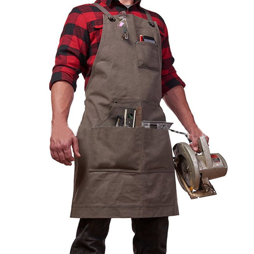 Cross Strap Canvas With Pockets Carpenter Barbecue Practical Tool Apron