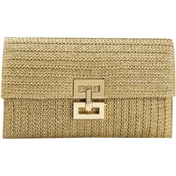 Straw Clutch Purses Women Summer Beach Handbags Boho Woven Envelope Wallet Fold Over Chain Crossbody Shoulder Bag Evening Bag