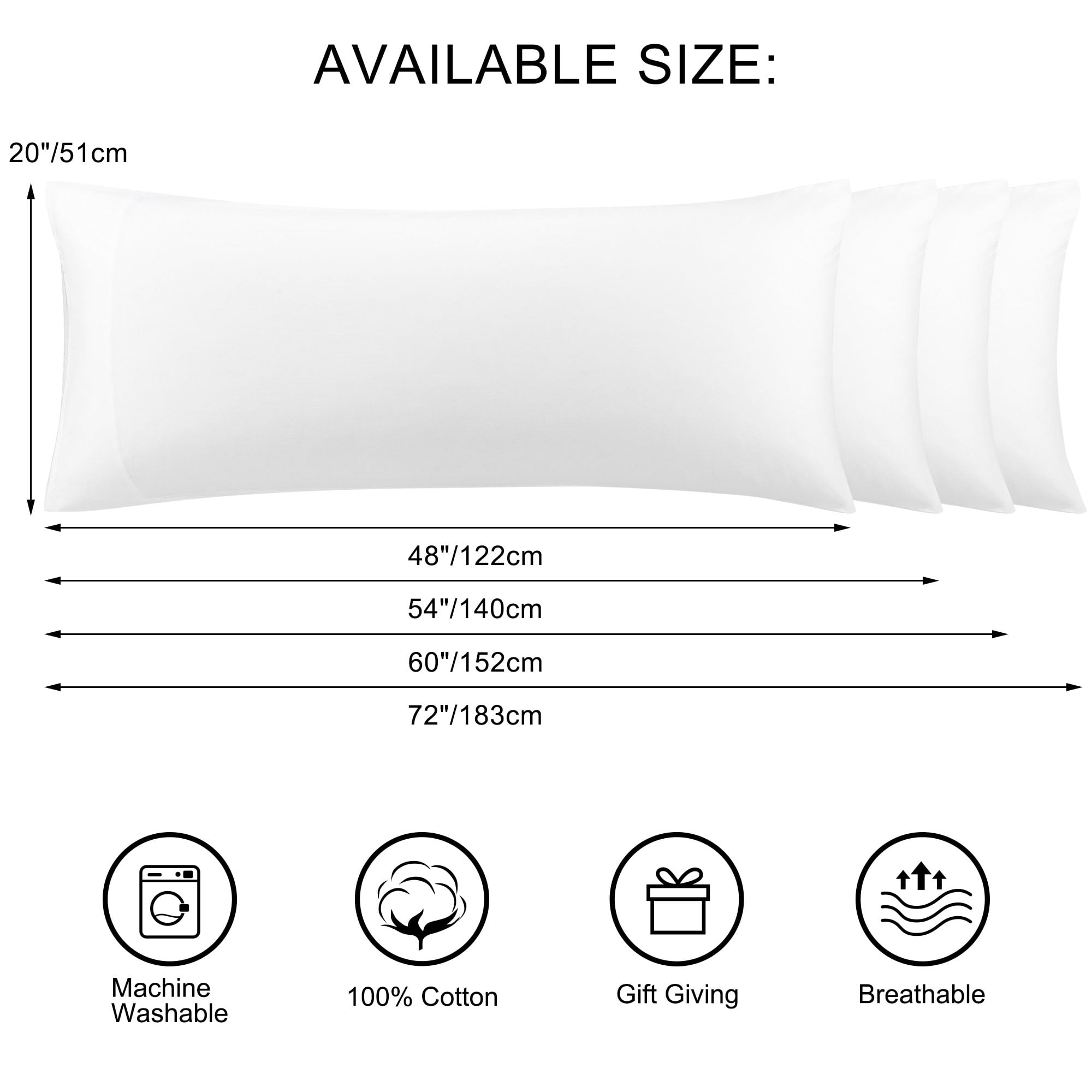 Unique Bargains Cotton Body Pillowcase Breathable Envelope White 20"x60"