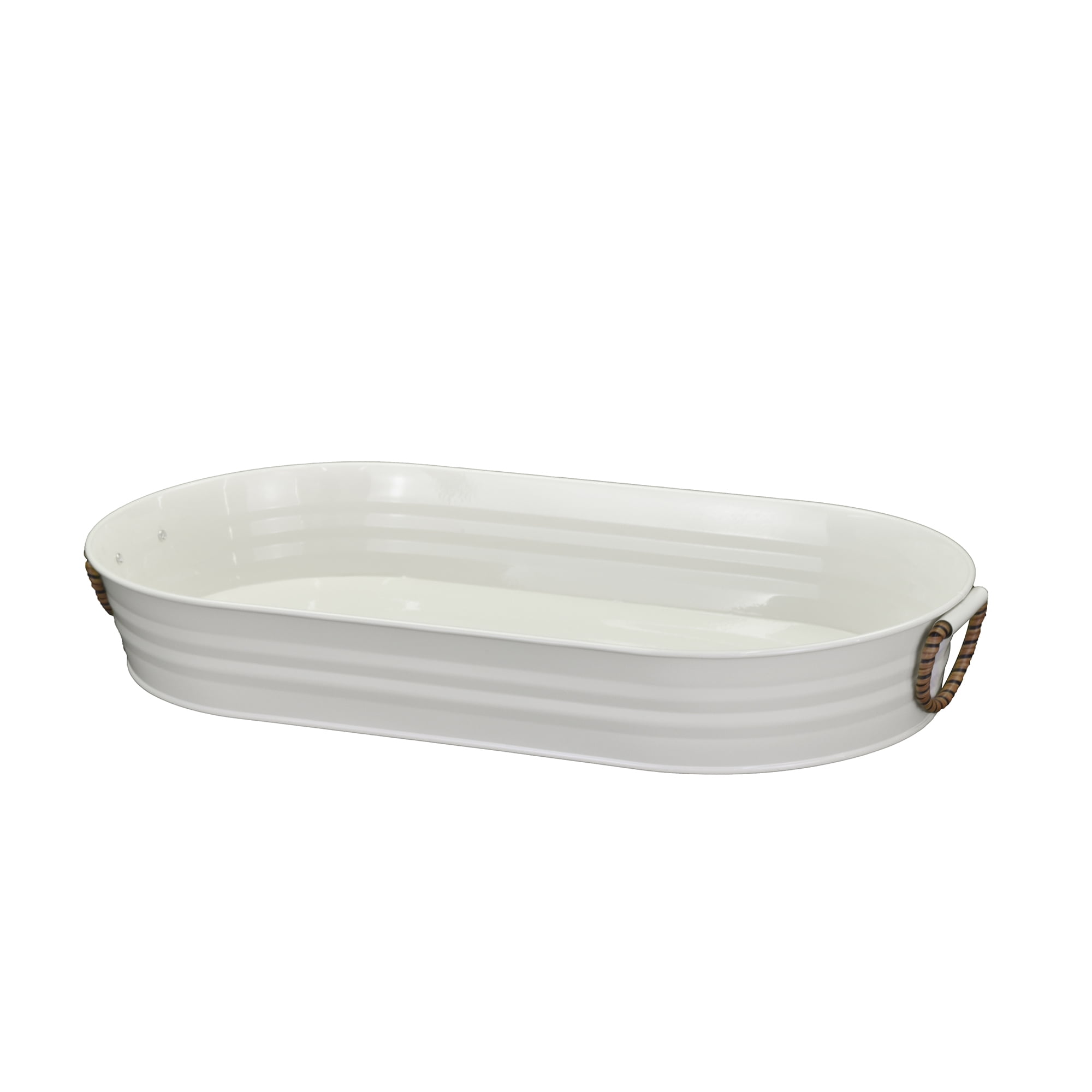 (2 pack) Better Homes & Gardens Vanilla White Galvanized Steel Oval Tray,19.88 in x 10.63 in