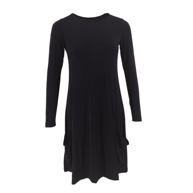 ZheElen Coton Femmes à la Mode S Polyvalent à Manches Longues Robes Courtes Déclaration de Mode Partout Aller Élégant Noir 3XL