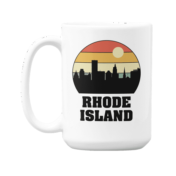 Vintage Rhode Island Skyline Silhouette White Ceramic Coffee & Tea Mug (15oz)