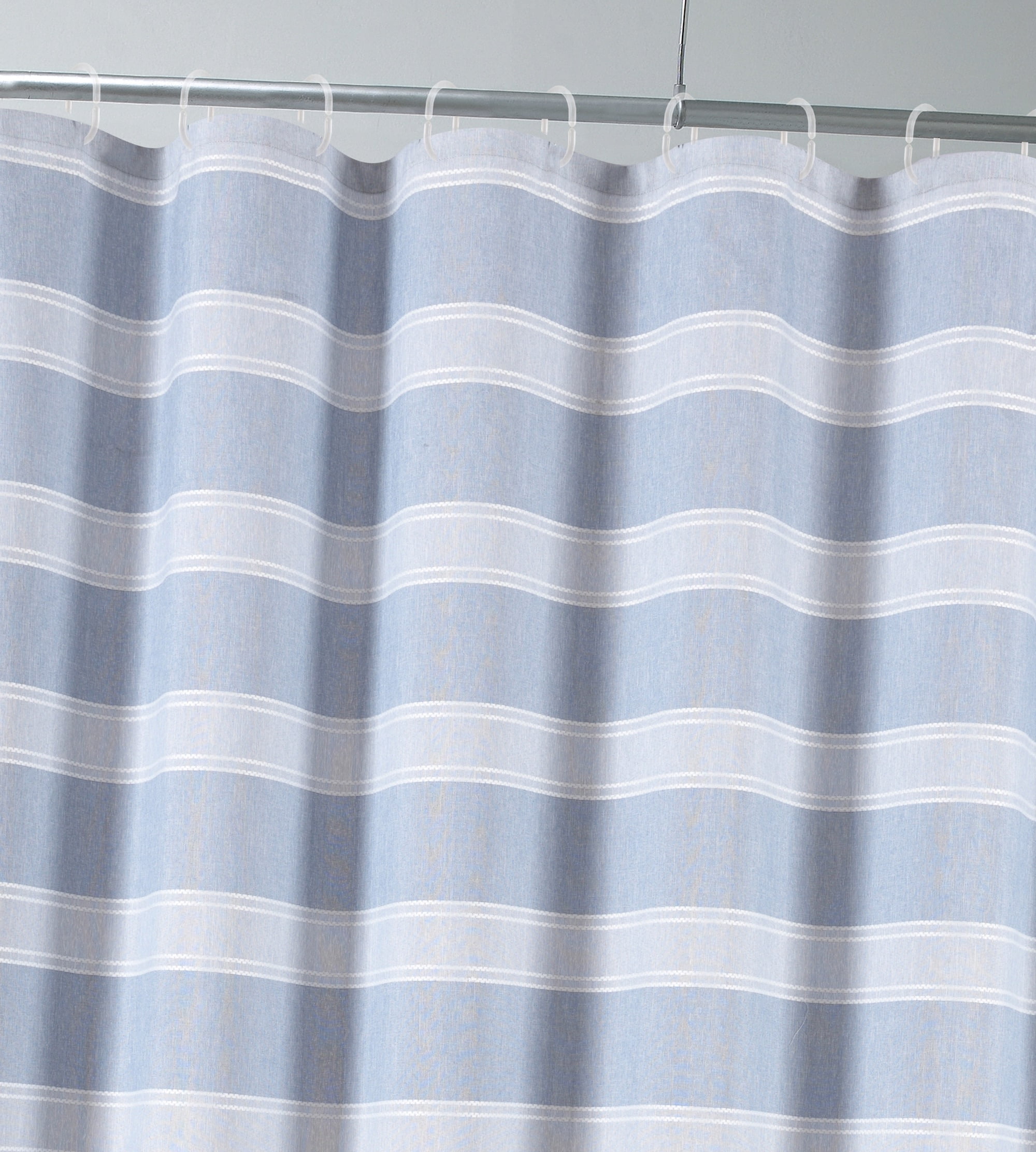 Dainty Home Madison Striped Textured Embossed Weaved Striped Cotton Feel Designed Fabric Shower Curtain 70"W x 72"L in Blue