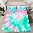 thumbnail image 2 of Manfei Tie Dye Queen Sheet Sets,Modern Aesthetic Art Flat Sheet,Pink Green White Queen Fitted Sheet For Girls,Luxury Bedroom Decor,4 Pieces, 2 of 7