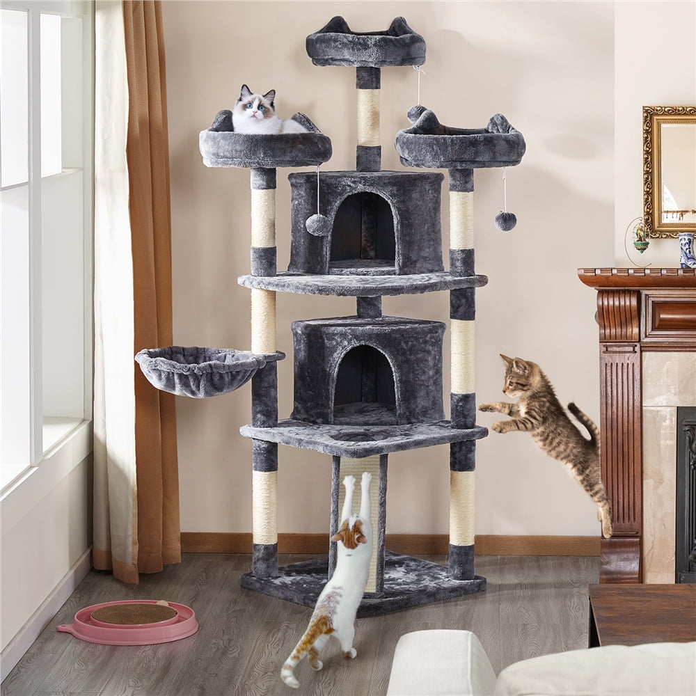 Renwick Multiple Levels Cat Tree Large Plush Cat Tower with 3 Platforms， Dark Gray