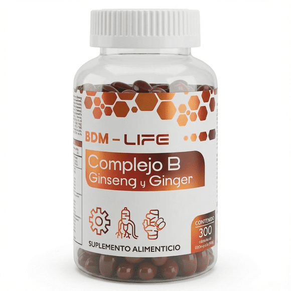 Complejo B Con Ginseng Y Ginger, Suplemento 300caps Bdm Life Sin Sabor