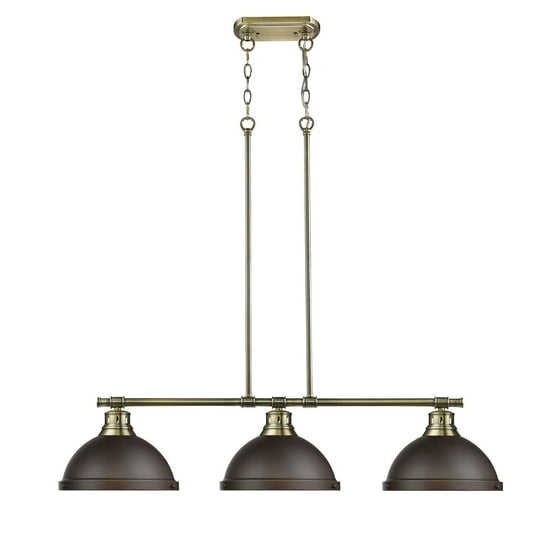 Golden Lighting Duncan 3 Light Linear Pendant In Aged Brass With Golden Lighting Duncan 3 Light Linear Pendant In Aged Brass With Rubbed Bronze Shades