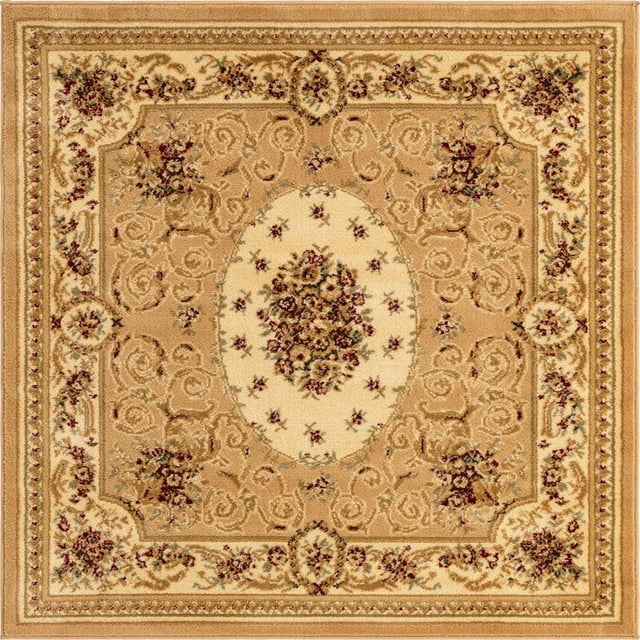 Unique Loom Versailles Medallion Motif Rug 4' x 4' Square Tan/Ivory