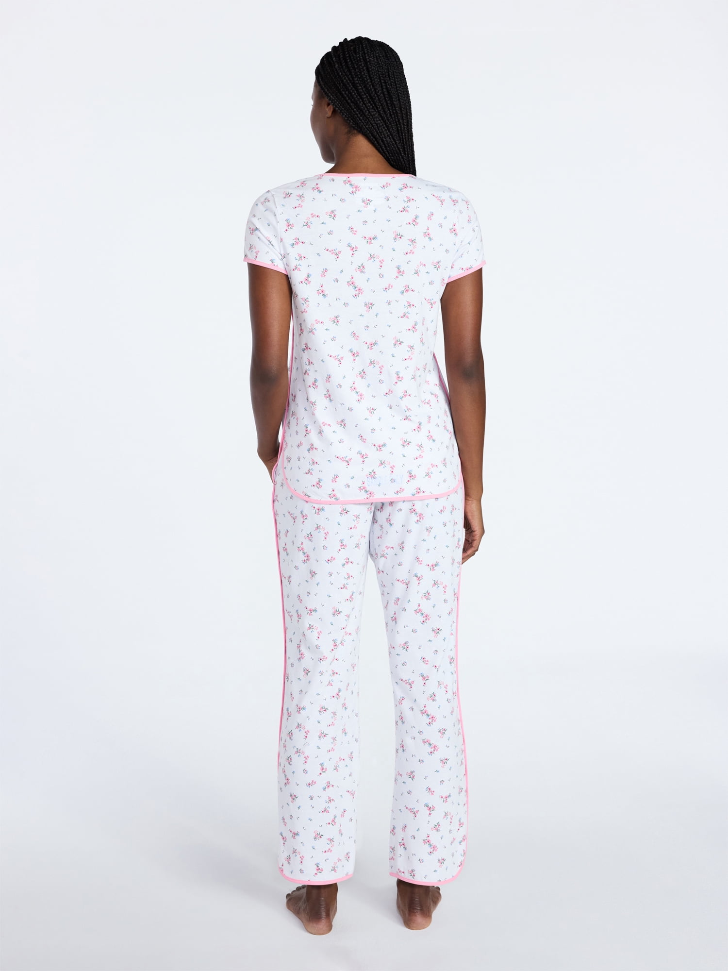 Joyspun Women's Lightweight Short Sleeve Sleep Tee and Pants Set, 2-Piece, Sizes XS-3X
