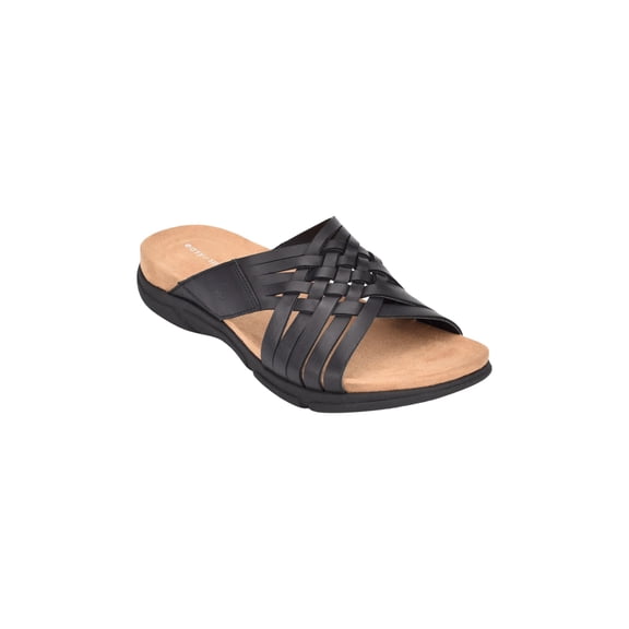 EASY SPIRIT Womens Black Goring Cushioned Woven Arch Support Meadow Round Toe Slip On Leather Sandals Shoes 9.5 M