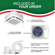 BRAVO 30,000 BTU 3 Zone 9000 + 9000 + 12000 BTU Ceiling Cassette Ductless Mini Split A/C and Heater with 25ft Installation Kits
