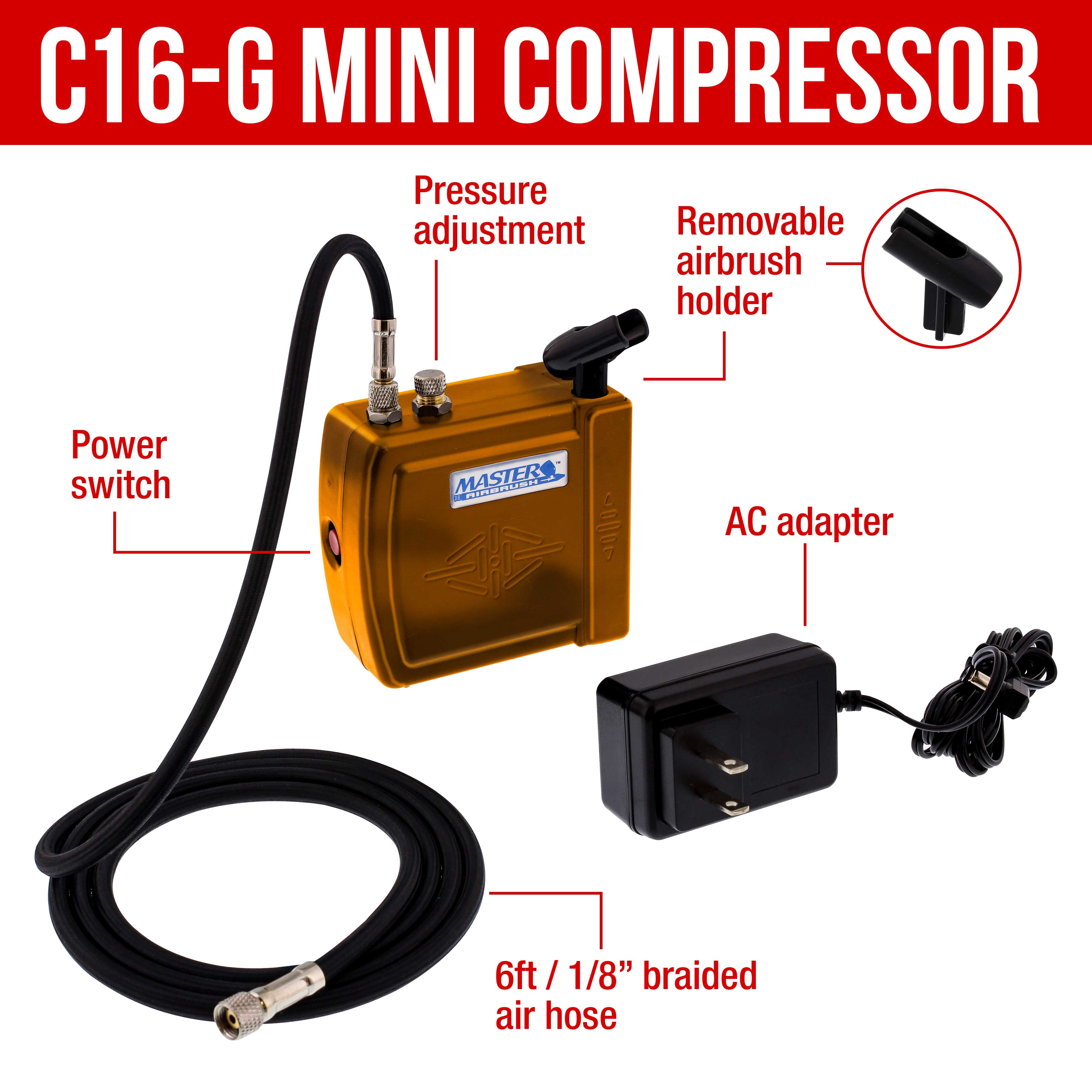Master Airbrush Multi-Purpose Gold Airbrushing System Kit with Portable Mini Air Compressor - Gravity Feed Dual-Action