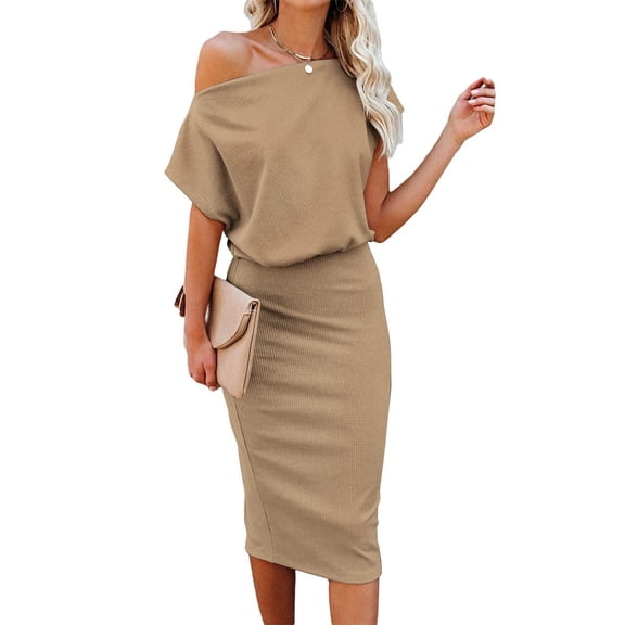 Aiyino Women's Off The Shoulder Short Sleeve Ribbed Casual Party Bodycon Midi Dress 2XL,Wine