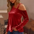 thumbnail image 4 of ClodeEU Women's Cut Out Cold Shoulder Tops,One Shoulder Sexy Long Sleeve T Shirts,Casual Trendy Outfits B-Red,Womens Plus XXL, 4 of 8