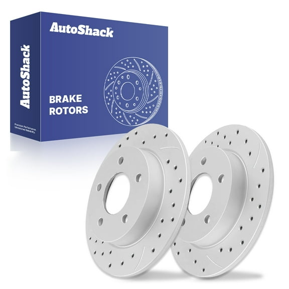 AutoShack Rear Solid Drilled & Slotted Coated Brake Rotors Silver Matte Finish 2-PC Set Replacement for 2004-2012 Mazda 3 2009-2013 Mazda 3 Sport TurboGuard 10.43" (265 mm)