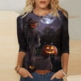 thumbnail image 1 of VKOYWKM Hauts pour Femmes Halloween T-Shirts à Manches 3/4 T-Shirts Graphiques Citrouille Effrayante T-Shirts de Fête Col Rond Manches Trois Quarts Chemisiers d'Automne, 1 of 5
