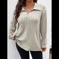 thumbnail image 4 of Suéter de Punto Informal de Talla Grande para Mujer, con Solapa, Cuello en V, Color Liso, Blusas Ligeras de Larga. Albaricoque 5XL, 4 of 8