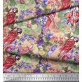 thumbnail image 2 of Soimoi Orange Poly Georgette Fabric Floral,Insect & Parrot Bird Decor Fabric Printed BTY 42 Inch Wide, 2 of 3