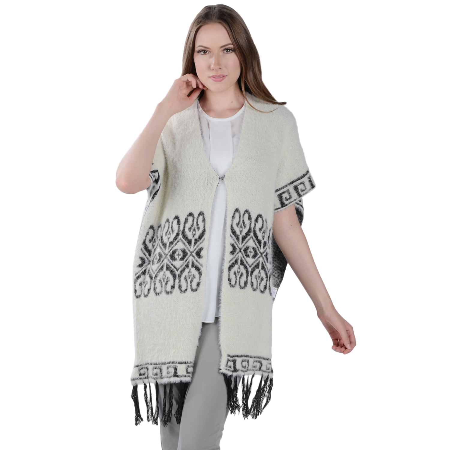 Knit Ruana Poncho Style Blanket Wrap Cape Scarf