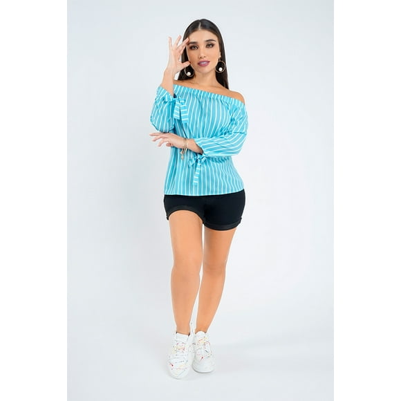 Blusa Con Líneas Dama Azul Mundo Terra 026398
