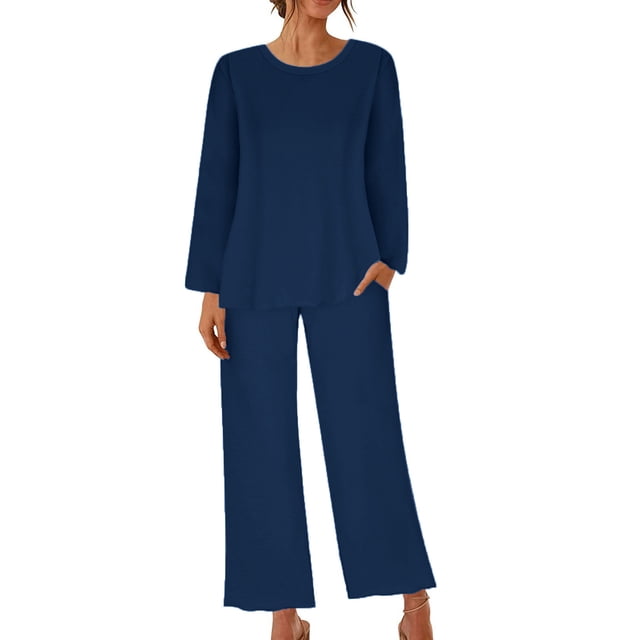 Puntoco-Camiseta de dormir de manga larga con cuello redondo para mujer, conjuntos de pantalones con cintura elástica, ropa de descanso, pijamas, liquidación Puntoco Puntoco-2153