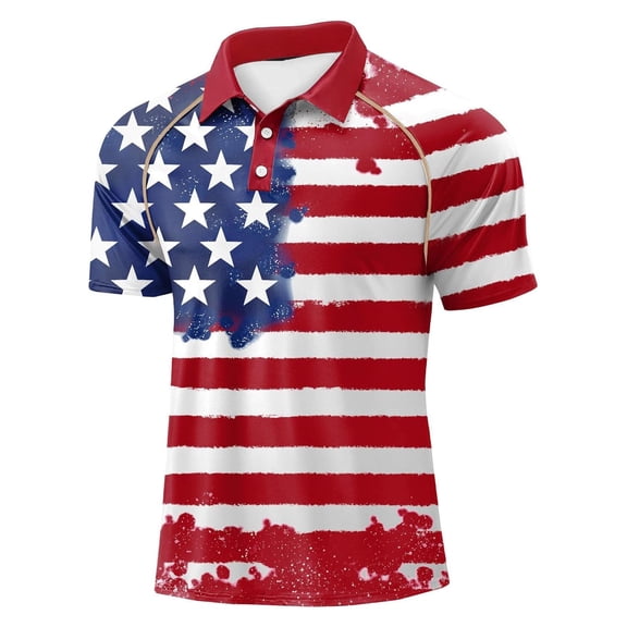 COSFO Independence Day Performance Polo Shirts for Men Patriotic Casual Short Sleeve Graphic Tees Classic Fit Pullover Collared Moisture Wicking Summer Tops