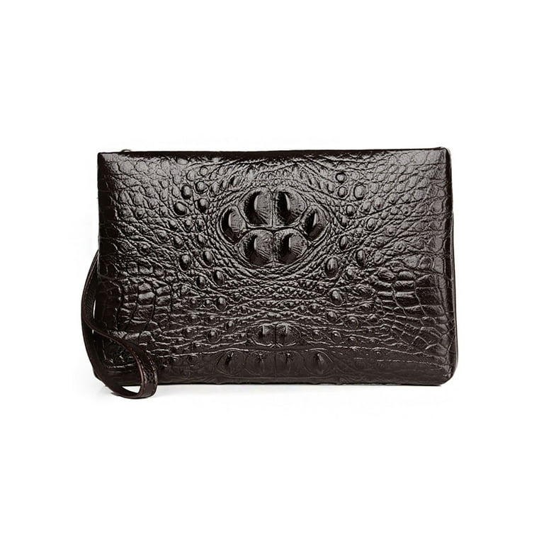 Business Clutch Bag Leather Crocodile Mens Double Zipper Long Wallet Card  Holder