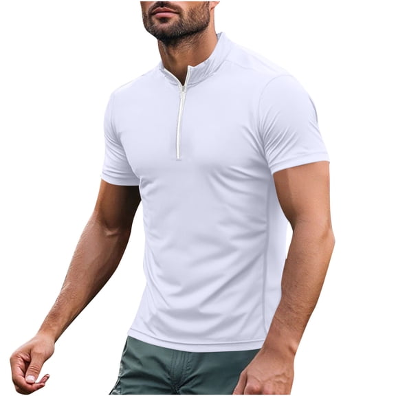 Rvwovn Men's Quarter Zipper Shirts Solid Color Dry Fit Short Sleeve Tees for Golf and Casual Wear, S-3XL