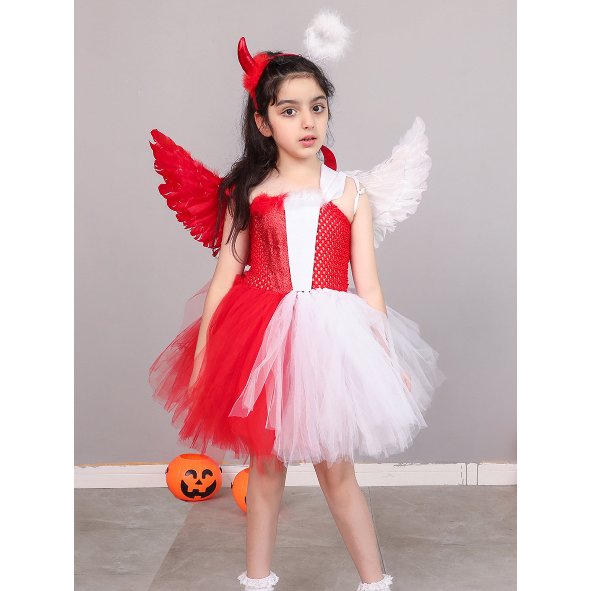 Nituyy Toddler Angel Devil Costume Set Girls Tulle Dress Wing Headgear Sets For Halloween Party Cosplay Other