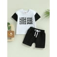 thumbnail image 2 of vera natura Baby Boy Summer Outfits, Short Sleeve Contrast Color Letter Print Tops + Pocket Shorts Set, 2 of 9