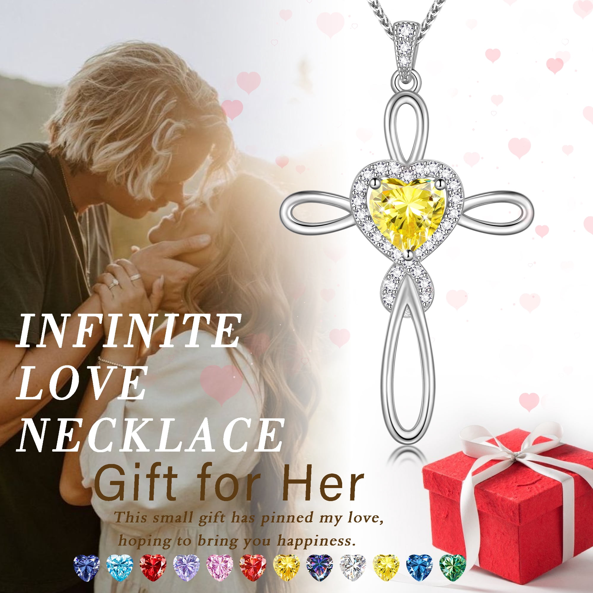 Beautlace 1 Carat Moissanite Cross Necklace,18K White Gold over Stering Silver Heart Birthstone Pendant Necklace Jewelry Birthday Christmas Valentines Gifts for Women
