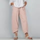 thumbnail image 3 of ¡Liquidación! Pantalones capri para mujer, informales, de verano, talla grande, cintura alta, de algodón, holgados, largos y rectos, color rosa L, 3 of 5