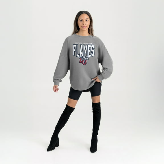 Women's Gameday Couture Gray Liberty Flames Oversized Pure Motion Corded Sweatshirt