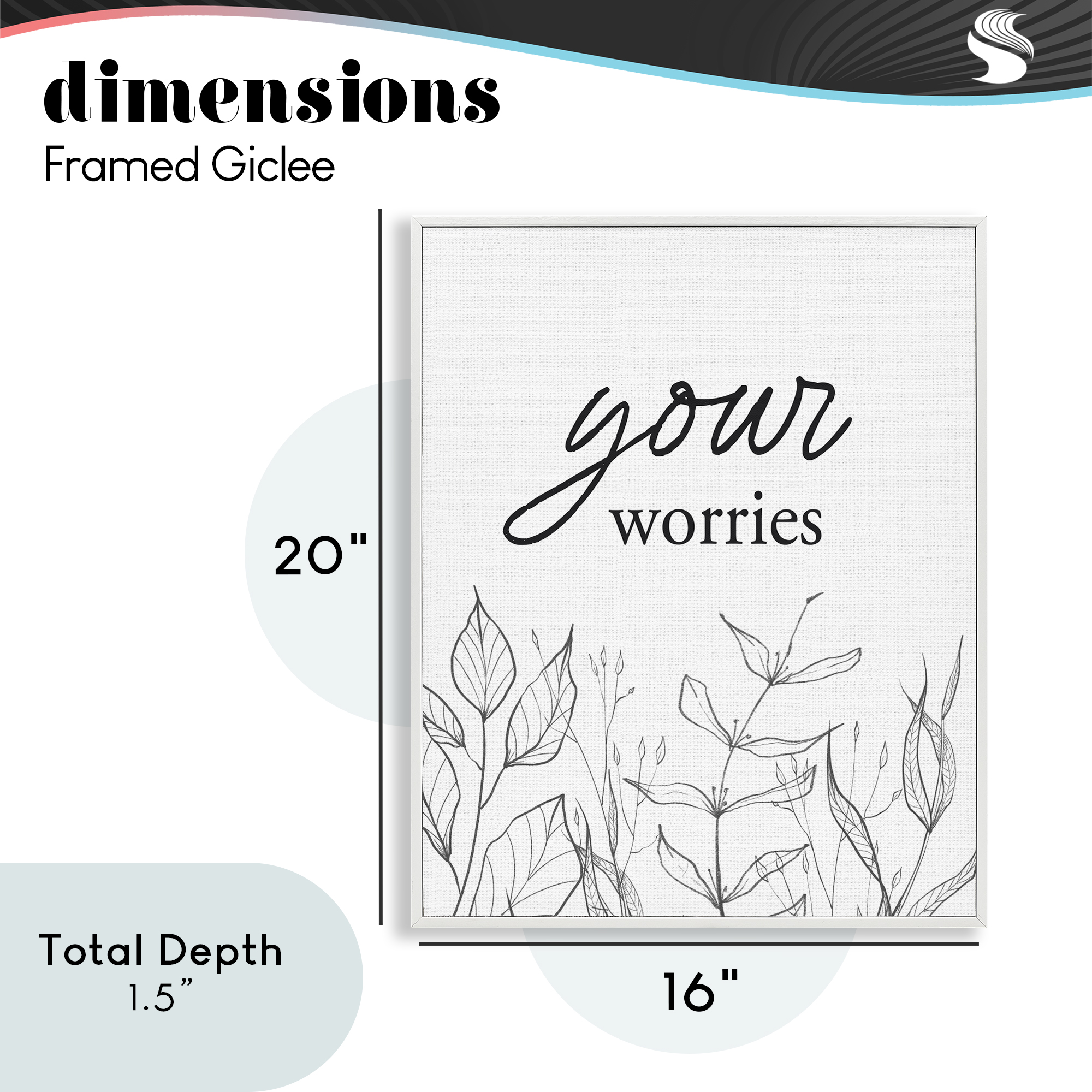 Your Worries Minimalist Leaves White Framed Giclee Art, design by Lettered and Lined
