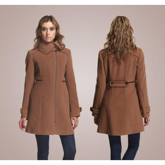 Zareen Wool Blend Coat with Petal Collar-Camel-XL