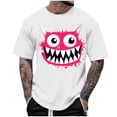 thumbnail image 2 of Blusas y camisas de manga corta con cuello redondo para hombre, blusas casuales de verano a la moda con cuello redondo y estampado para hombre., 2 of 4