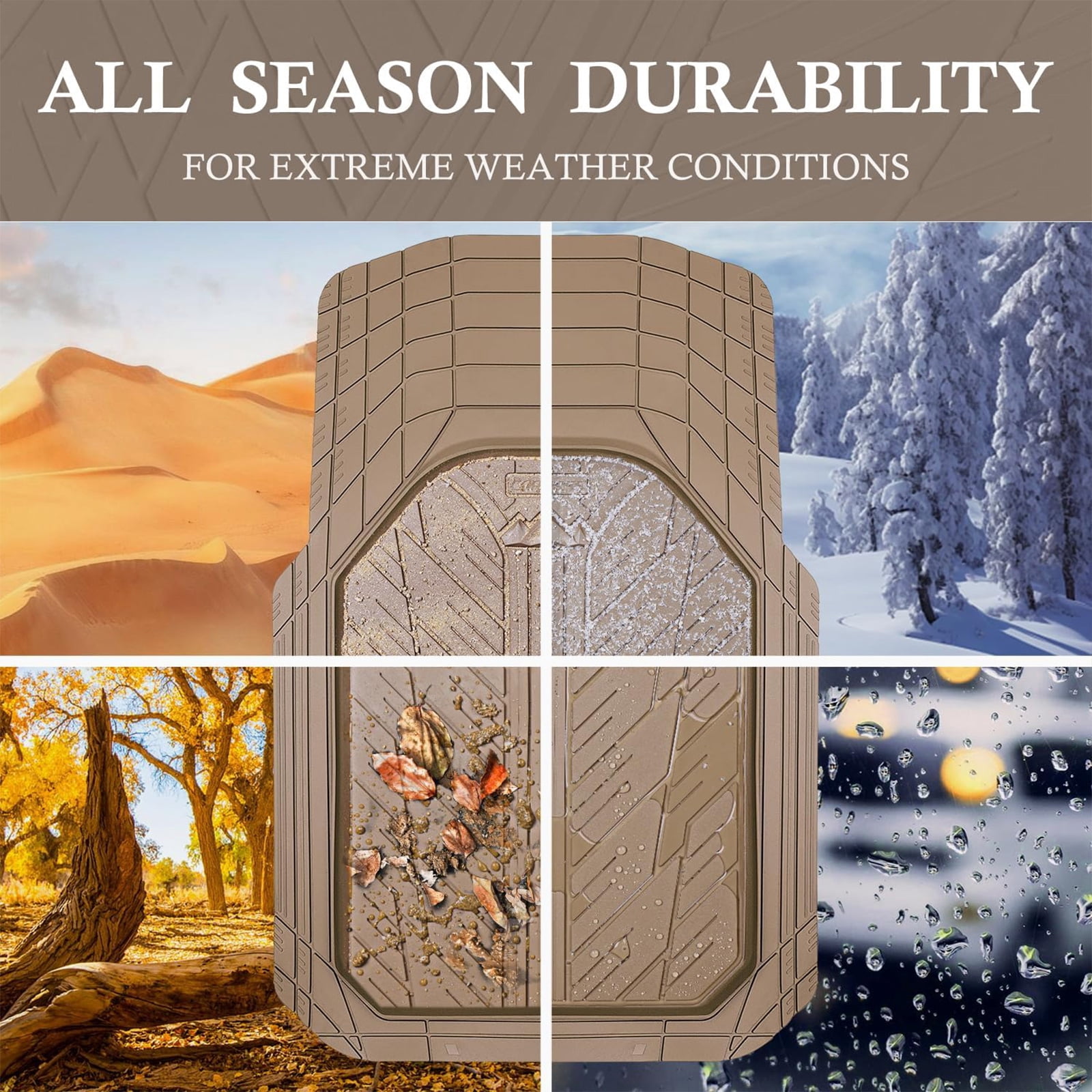 CAR GRAND Heavy Rubber Car Floor Mats, Deep Waterproof Car Mats All Weather, Universal Trim-to Fit Automotive Floor Mats for Car SUV Truck Van, Durable Floor Liners All Beige