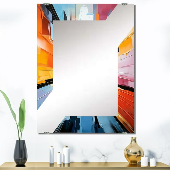 Designart "24 Hours of Le Mans Race Track in Colorful Cubism I" Race Tracks Oversized Wall Mirror - Modern Architecture Entryway Big Wall Mirror - Multiple Color Options