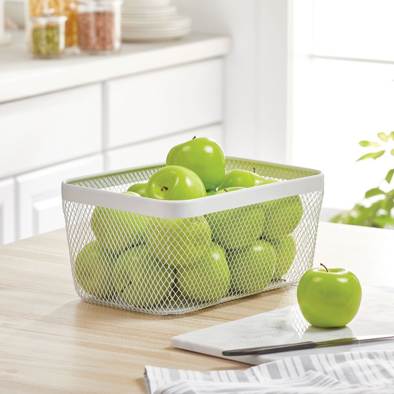 mDesign Steel Food Storage Organizer Bin Mesh Basket for Pantry - 2 Pack - White