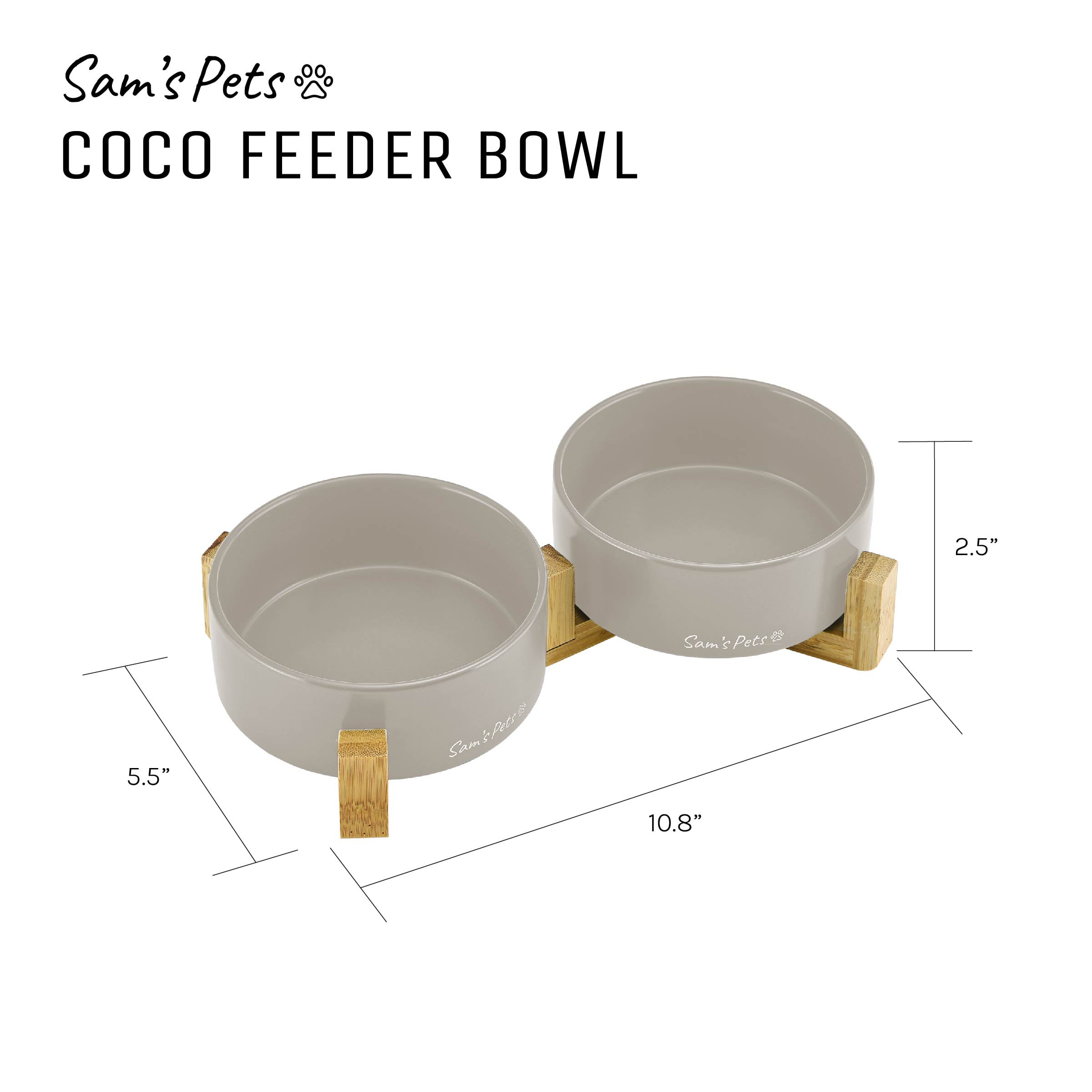 Coco Dual Pet Bowl with Wood Stand 5.11’’ in Gray