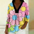 thumbnail image 2 of MEICHEN Women's Elegant Retro Art Print V Neck Loose Mid Length Sleeve Top Summer T Shirts for Women, 2 of 5