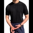thumbnail image 1 of Camiseta Informal de Punto Acanalado de Corta con Cuello Redondo y Bajo Fino para Hombre, Color Liso Negro L, 1 of 9
